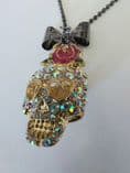  Skull head Fashion Colourful faux Diamonds pendant necklace 2814